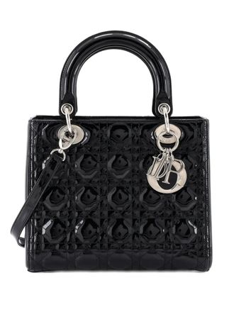 Dior Borsa a tracolla Lady Dior media trapuntata in pelle verniciata con motivo Cannage - Nero