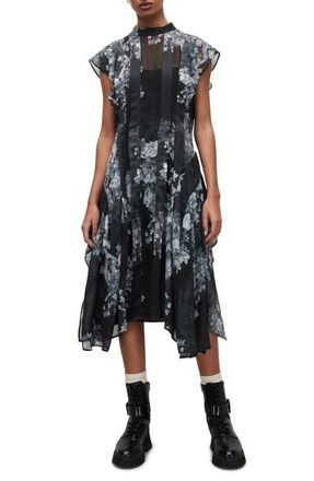 AllSaints Freya Venetia Floral Midi Dress in Black at Nordstrom, Size 0 Us