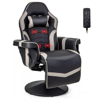 Costway Costway Massage Gaming Chair Height Adjustable Swivel Racing Video Gaming Recliner in Grey