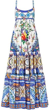 Camilla Lange Jurk met Jersey Lijfje - Dames - Maxi kleedjes - Veelkleurig - S - Katoen - Kleedjes