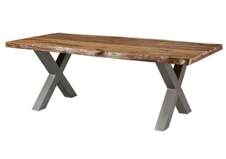 Massivmoebel24 Freeform 5 Tavolo Da Pranzo In Legno Di Sheesham - Sabbiato Natur / Gambe In Ferro X Argento Matt 220x100