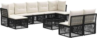 vidaXL Conjunto De Sof&aacute;s De Jard&iacute;n 10 Uds. Negro Rat&aacute;n Sint&eacute;tico Vidaxl