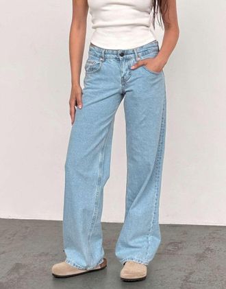 Motel Jeans a vita bassa con gambe parallele lavaggio blu chiaro