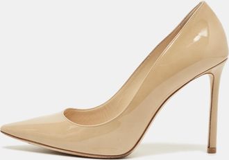 Jimmy Choo London Beige Patent Leather Romy Pumps