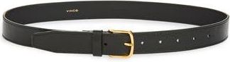 Vince Stitched Flat Leather Belt in Black /Antique Brass at Nordstrom Rack, Size X-Large