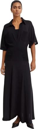 Victoria Beckham Overhemd Maxi Jurk - Dames - Shirt Kleedjes - Zwart - L - Katoen - Kleedjes