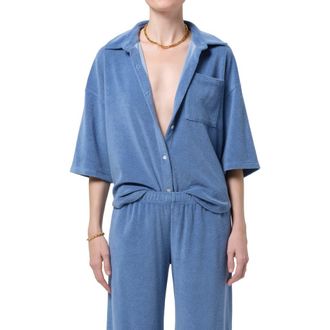 Citizens Of Humanity Francis Cotton Blend French Terry Button-Up Shirt in Oceanic at Nordstrom, Size X-Large