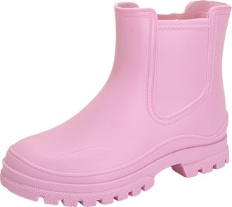 Generic Womens Stylish Rain Boots Comfortable Elastic Ankle Booties with Mid Heel Platform Sole for Outdoor Garden Wear (5.5)