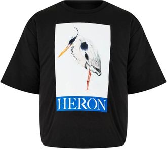 Heron Preston Tops, Heren, Zwart, M, Katoen, Vogel Logo Gewatteerd T-shirt Zwart Katoen