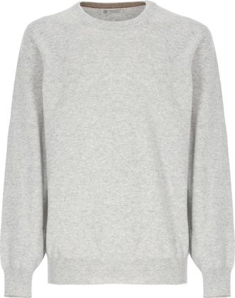 Brunello Cucinelli Grijze Cashmere Crewneck Sweater - Heren - Cashmere truien - Grijs - L - Kasjmier - Truien & Vesten