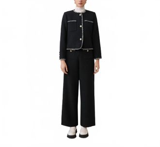 Suncoo Donna Collarless Basketweave Jacket In Black