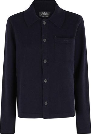 A.P.C. Navy Blue Wool Cardigan With Classic Collar