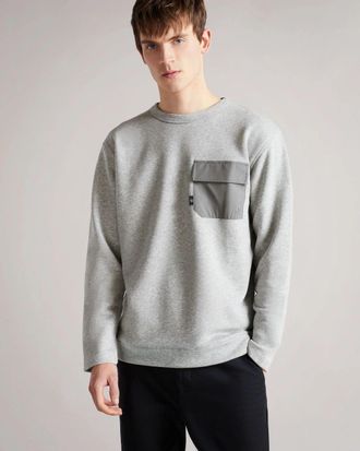 Ted Baker Birchin Sweatshirt Mens 7 Gray Marl Cotton Blend Crew Neck JZZ198