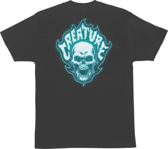 Creature Skateboard T-Shirt Bonehead Glitch Charcoal, Charcoal, Large