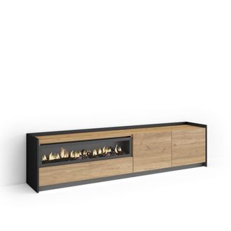 Skraut Home Mueble tv efecto madera roble negro 207x37x50cm chimenea efecto fuego
