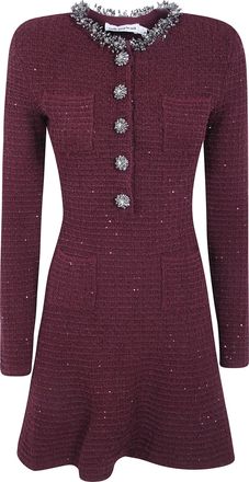 Self Portrait Mini Dress Textured Knit Burgundy Textured Knit Embelli