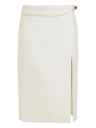 Ferragamo buckle-detailing pencil skirt - women - Virgin Wool/Rayon - 38 - Neutrals