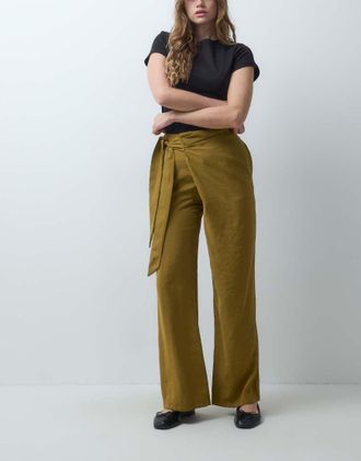 Asos pantalone avvolgente con laccetto, senape-Giallo