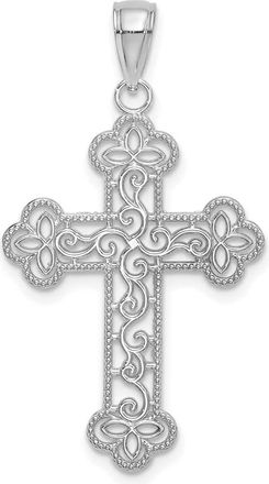 Diamond2Deal 14K White Gold Textured and Beaded Edge Charm Pendant
