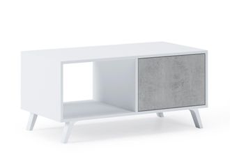 Skraut Home Mesa De Centro Con Puertas, Sal&oacute;n Comedor, Modelo Wind, Color Estructura Blanco Mate, Color Puertas Gris Cemento, Medidas 92x50x45cm De Altura. - Skra
