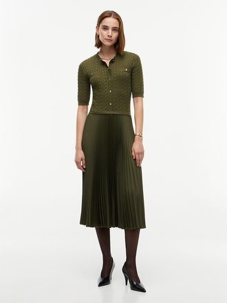 Tommy Hilfiger Womens Gold Button Mixed-Media Pleated Midi Dress - Huntsman Green - XL