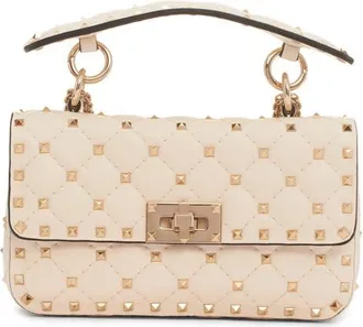 Valentino Garavani Small Rockstud Spike Leather Shoulder Bag in Light Ivory at Nordstrom