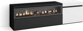Skraut Home Mueble tv efecto madera blanco y negro 150x35x45 chimenea efecto fuego