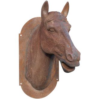 Biscottini International Biscottini - Cabeza De Caballo Soporte De Pared En Hierro Fundido Acabado &Oacute;xido Natural Colgante Decoraci&oacute;n De Jard&iacute;n L36xpr57xh82 Cm