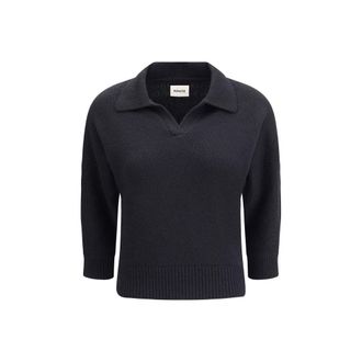 Khaite Womens Polo Collar Relaxed Fit Sweater - Black Cashmere - Size Large