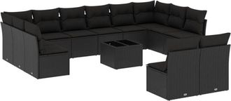 vidaXL Set De Sof&aacute;s De Jard&iacute;n Y Cojines 13 Pzas Rat&aacute;n Sint&eacute;tico Negro Vidaxl