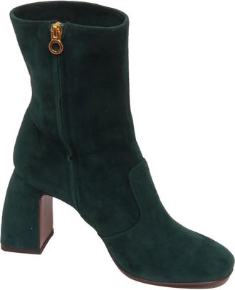 L'autre Chose Donkergroene Su&egrave;de Schoenlaars - Dames - Laarzen met Hak - Groen - 35 EU - Su&egrave;de - Schoenen