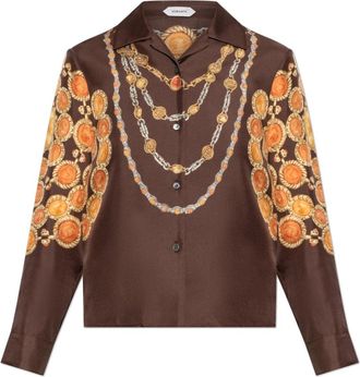 Versace Gedrukt Zijden Twill Overhemd - Dames - Overhemden - Bruin - S - Leer - Overhemden