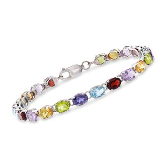 Ross-Simons Multi-Stone Link Bracelet in Sterling Silver