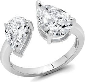 Crislu Toi et Moi Pear Open Ring in Pure Platinum/Clear Stone at Nordstrom, Size 7