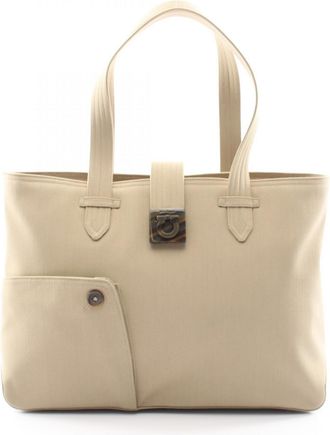 Ferragamo Beige Canvas Handbag Tote Bag (Pre-Owned)
