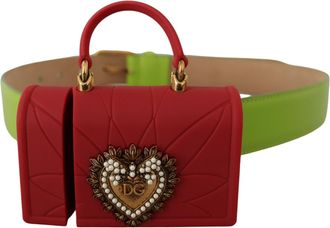 Dolce & Gabbana Womens Green Leather Devotion Heart Micro Bag Headphones Belt - One Size