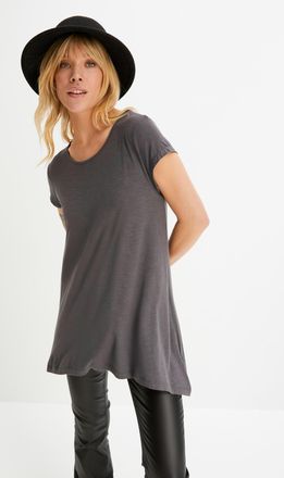 Bonprix T-Shirt BONPRIX, Damen, Gr. 52/54 (XXL), dunkelgrau, Jersey, Obermaterial: 95% Viskose, 5% Elasthan, meliert, unifarben, ausgestellt Po-bedeckend, Run
