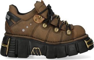 New Rock Brown Leather Gothic Platform Ankle Boots - M-120N-C120