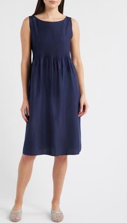 Eileen Fisher Pleated Silk Dress in Ink at Nordstrom, Size Xx-Small