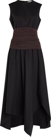 Tory Burch Asymmetric Stretch-cotton Poplin Midi Dress - Black - 10 (UK14 / L)
