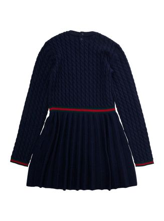 Gucci Girls Blue Dress With Round Neck And Web Detail Wool