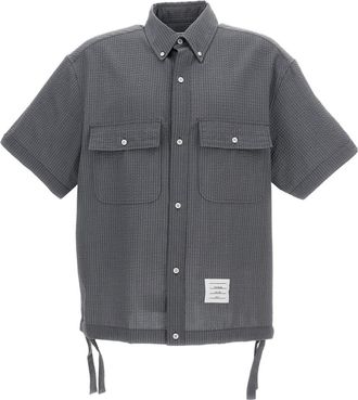 Thom Browne Gray Wool Short-Sleeve Oversize Shirt