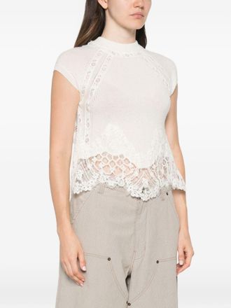 Ermanno Scervino Lace-Trim Cashmere Blouse - White