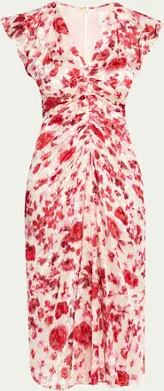 Isabel Marant Lyndsay Floral Burnout Flutter-Sleeve Midi Dress