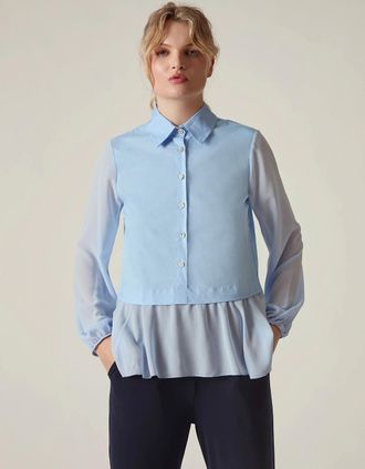 James Lakeland Womens Powder Blue Contrast Hem Blouse - Size: 16