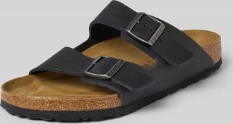 Birkenstock Slides aus Leder mit Dornschlie&szlig;e Modell Arizona in Black, Gr&ouml;&szlig;e 40