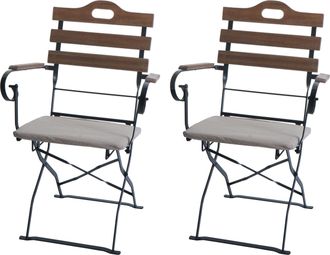 Hhg [nunca Usado] Juego De 2 Sillas De Jard&iacute;n Hhg-122, Silla Plegable, Silla De Jard&iacute;n, Calidad Gastron&oacute;mica, Acacia, Marr&oacute;n Claro, Tapizado Beige