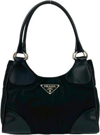 Prada Pre-owned Shoulder Bags, female, Black, Size: ONE SIZE Pre-owned Nylon Leather Tote Bag