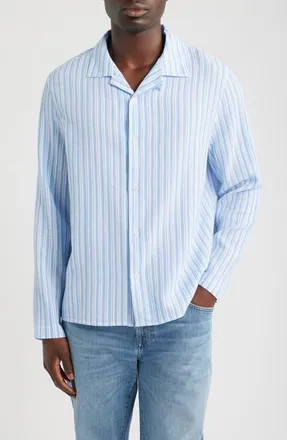 Wax London Corey Twisted Stripe Long Sleeve Cotton Camp Shirt in Sky Blue at Nordstrom, Size Xx-Large