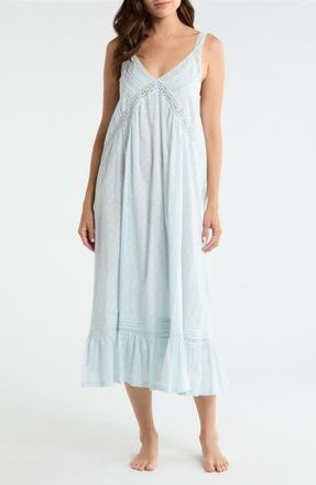Nordstrom Peached Cotton Lawn Nightgown in Blue- Ivory Woodblock Fleur at Nordstrom, Size X-Small